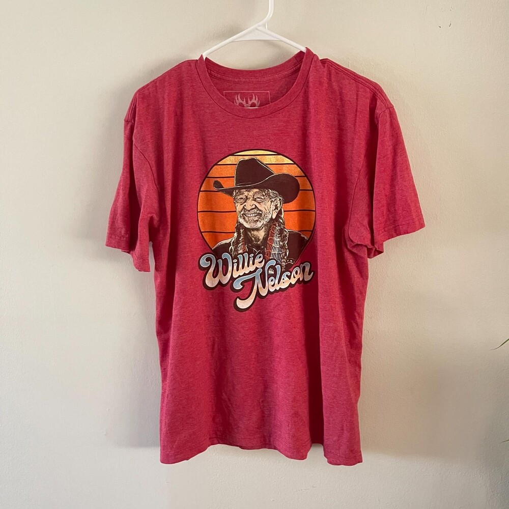 Buck Wear Mens Large Willie Nelson Graphic T-Shirt Red Texas Country Crewneck